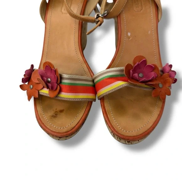 COACH Morgan Strappy Cork Wedges Heels Size 6.5 Floral Shoes - Picture 8 of 15